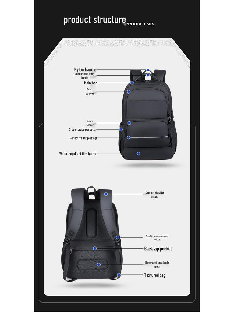 Men's Large-Capacity Waterproof Commuter Backpack for Business, Travel, and School