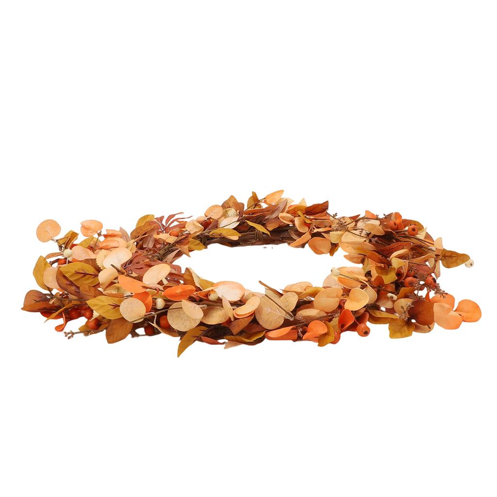 Fall Wreath with Artificial Wheat Ears Leaves Berry Branches Wreath for Door Window Wall Farmhouse