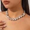 PuRui Vintage Gold Color Smooth Curved Neck Necklace for Women Elegant CCB Beads Necklace Bangle Banquet Zircon Aesthetic Gift