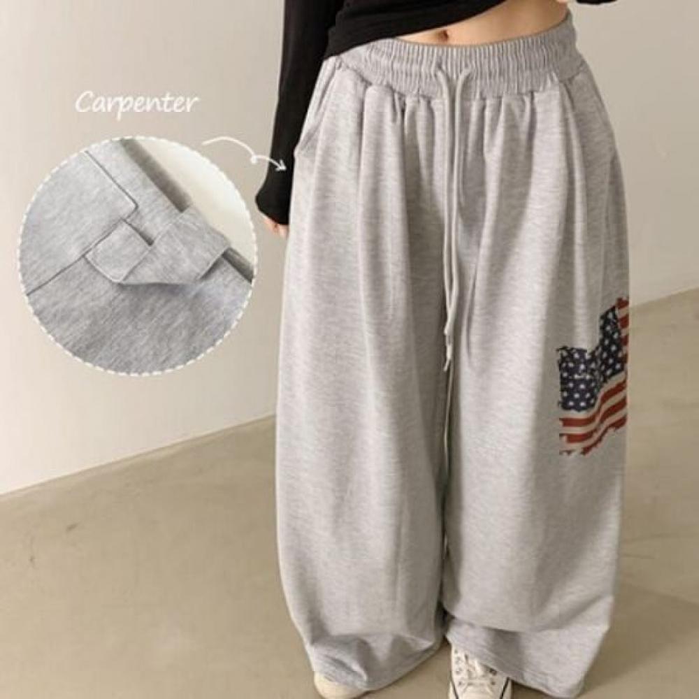 The Pink Vintage Printing String Wide Training Pants