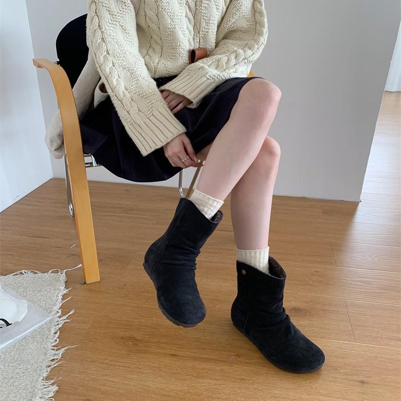 Flip collar two wear snow boots women 2025 autumn and winter new Mori hair short boots velvet warm snow cotton boots women