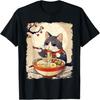 Kawaii Cat Eating Ramen Japanese Anime Ukiyo-e Funny Graphic T-Shirt