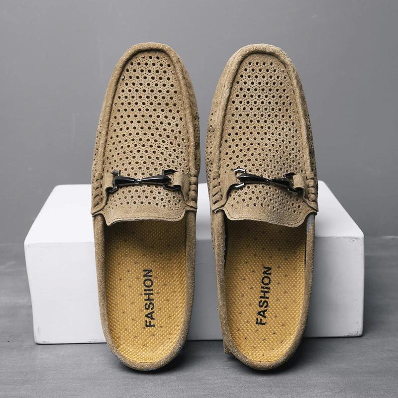 Fashion Fashion Men Leather Slippers Outdoor Loafers Lightweight Mens Shoes Mules Man Summer Casual Sandals Lazy Shoes for Men