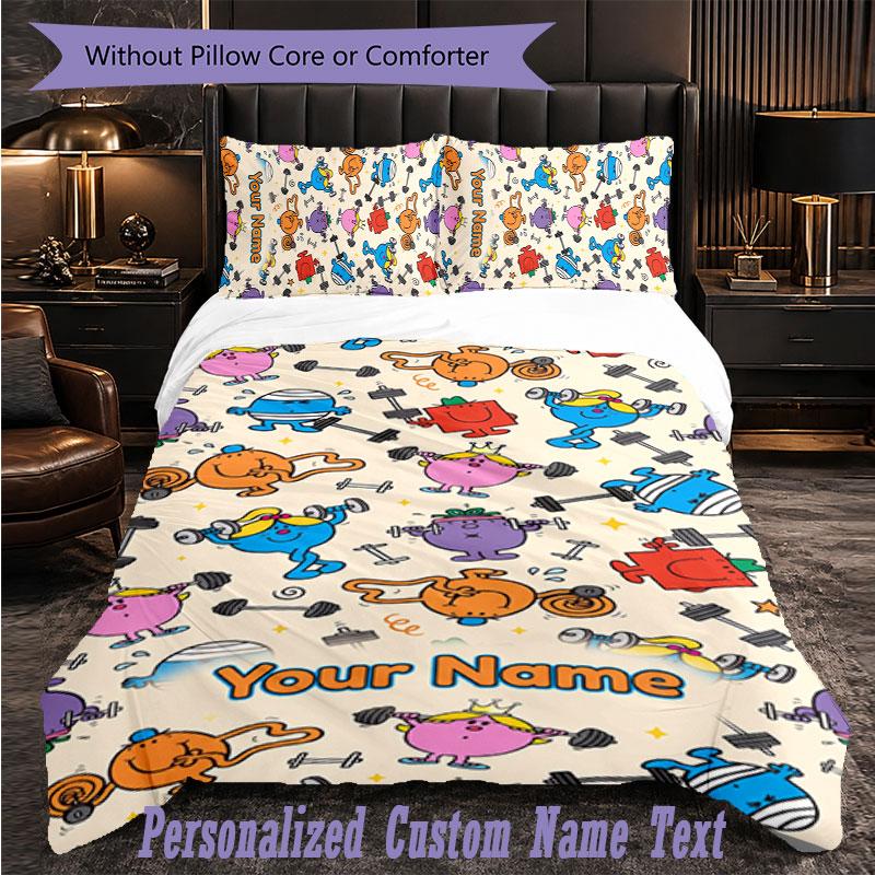 Personalized 3Pcs Bedding SetMr. Men & Little Miss Custom Text Duvet Cover Pillowcase Set Bedroom Gift