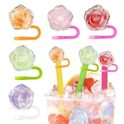 Rose Flower Drinking Dust Cap Cup Accessories Straw Tips Cover Creative Silicone Straw Plug Bottle