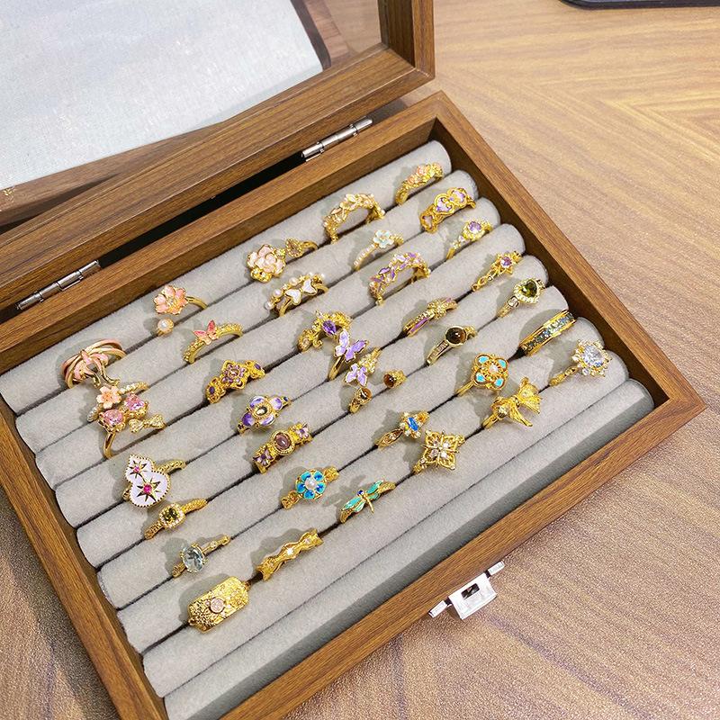Medieval Court Style Retro Enamel Dripping Oil Ring Female Flower Butterfly Niche Light Luxury High-End Ring
