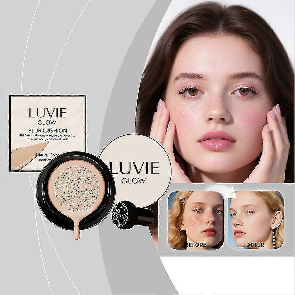 Luvie Glow Blur Cushion Fond de Teint - Tête Champignon Cushion d'Air CC Crème Couvrance Naturelle Longue Durée BB Crème Pour Tous Types de Peau