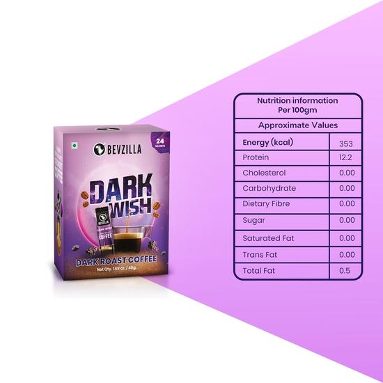Bevzilla 24 Black Roast Dark Instant Coffee Powder Sachets/Pouches- 48 Grams(Dark Wish Coffee) | Arabica Coffee | Bold & Intense