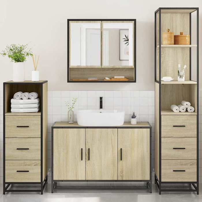 VidaXL Ensemble De Meubles De Salle De Bain 4 Pcs Chêne Sonoma, Armoire De Salle De Bain, Armoire De Rangement De Toilette, 3301281