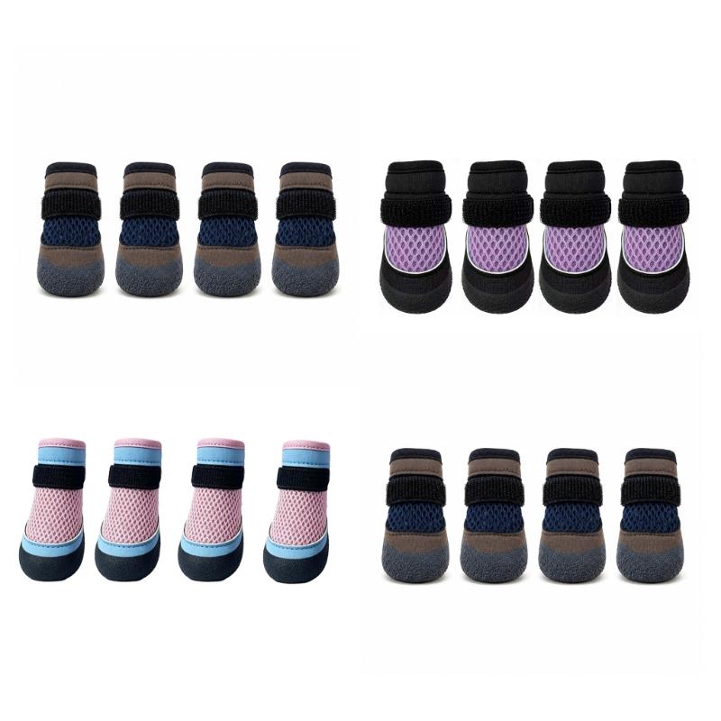 Small Dog Shoes Set with Light Upper, Grip Bottom Support, Small Dog Paw Shoes and 4 Piece Daily Summer Walk Use Plus