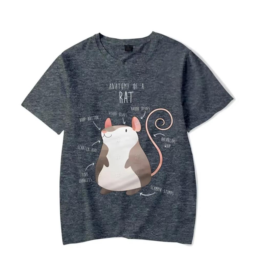 Top Men Women's T-shirt Cute Rat Printed Short Sleeve Male T-shirt Harajuku Fashion Couple Loose Street Style Y2K Tops Clothing