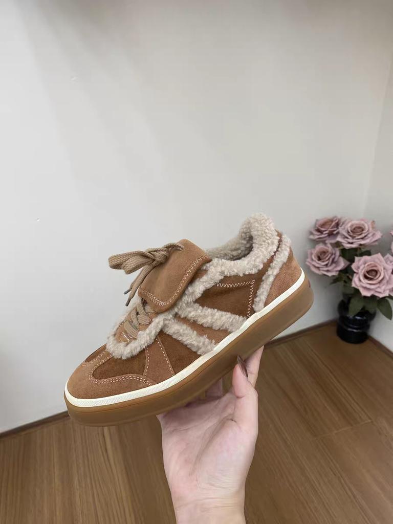 Retro Versatile Lace-up Leather Training Shoes Women's New Lamb Wool Plush Warm Wool Shoes Casual Sports Cotton Shoes