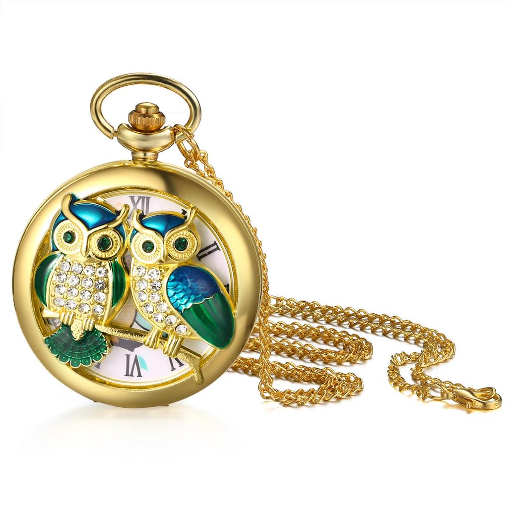 Owl Pocket Watch Skeleton Antique Roman Analog Display Waterproof Pocket Watch Pendant Necklace Chain Gold Birthday Anniversary Christmas Day Present
