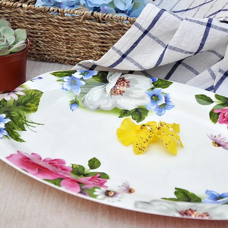 12 Inch, Fine Bone China Dinner Plate Tray, Ceramic Oval Fish Dishes, Decorative Buffet Dishes Serving, Big Cake Tray