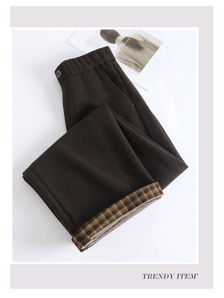Brand Wool Women's High-Quality Casual High Waist Straight Leg Pants - Simple Luxurious Slimming Drape Design