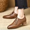 Fashion 2024 Plus Size 43 Retro Black Office Lady Shoes Women Spring Summer Block Heels  Vintage Pointy Toe Lace-up Pumps