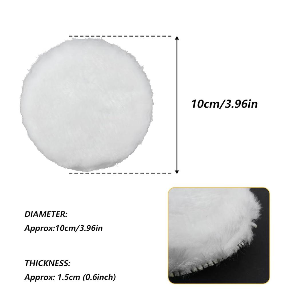 4Inch Wool Polishing Buffing Pads, 6 Pcs, Car Buffer Polisher Kit, Wool Buffing Polisher Wheel, M10 Drill Adapter & Hook And Loop Back