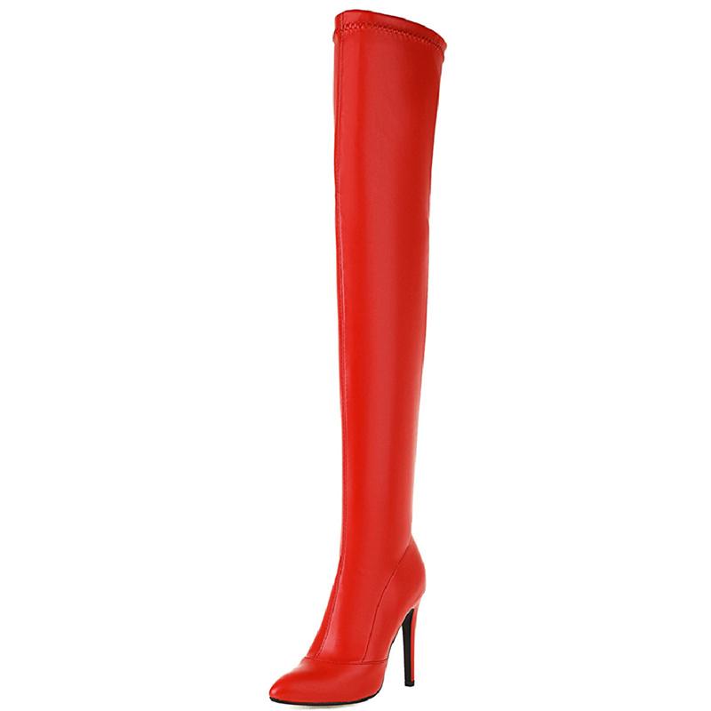 Ελαστικές Μπότες Πάνω από το Γόνατο Γυναικείες Σέξι Παπούτσια με Ψηλά Τακούνια Γυναικείες Μπότες Μέχρι τον Μηρό Μυτερές Ανοιξιάτικες Δερμάτινες Μακριές Παπούτσια Στρίπερ Γυναικεία