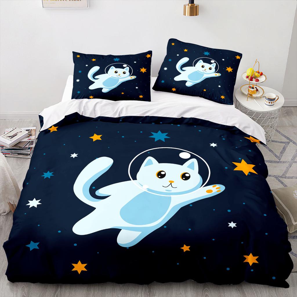 Cartoon Tier Katze Bettbezug 3D Großdruck Doppelgröße Bettdeckenbezug Bettwäscheset Einzelset