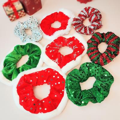 New Christmas Headband Sequin Girls Ponytail Holder Hair Ties Velvet Hair Rope Creative Kids Scrunchies Hair Accessories