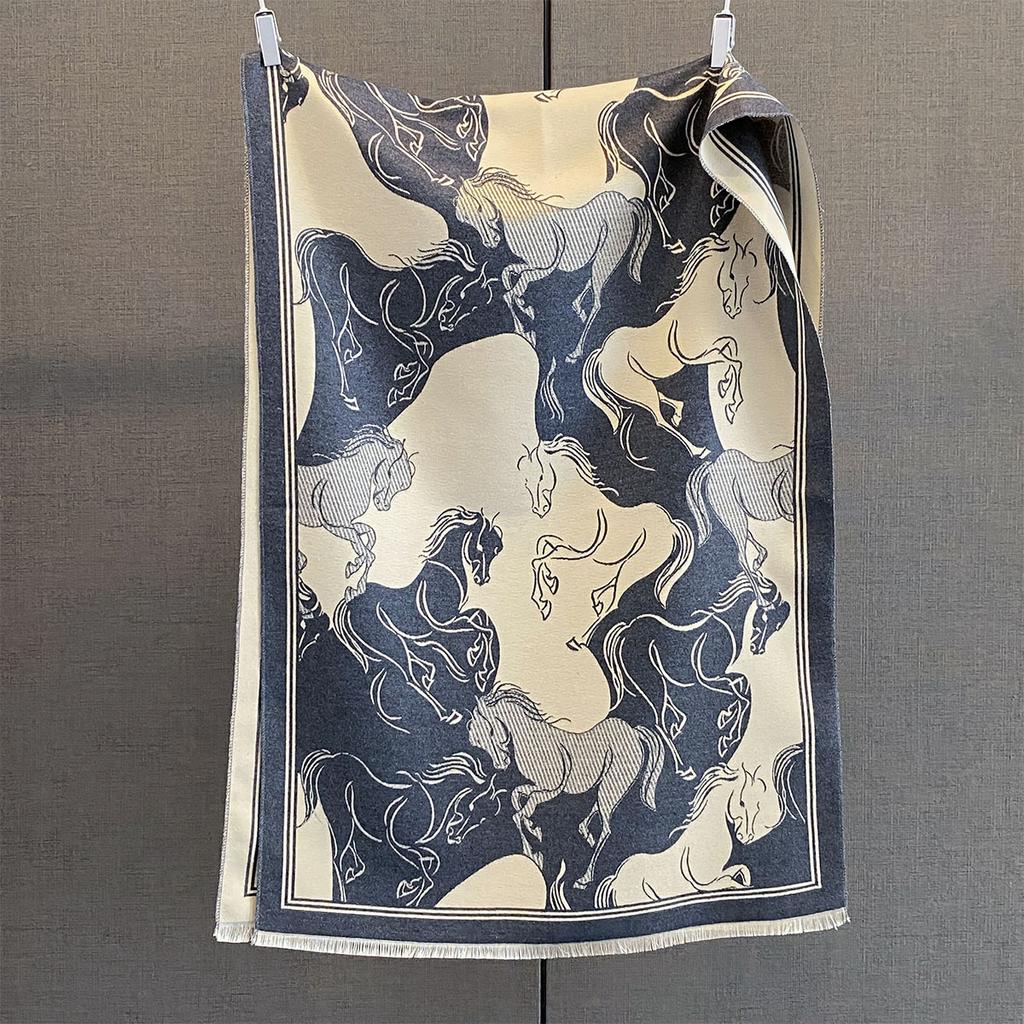 Autumn and winter new horse galloping printing large square scarf women's imitation cashmere versatile scarf high-end warm shawl