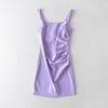2025 Side Pleated Vest Dress, European And American Style Women'S New Solid Color Tight Strap Dress
