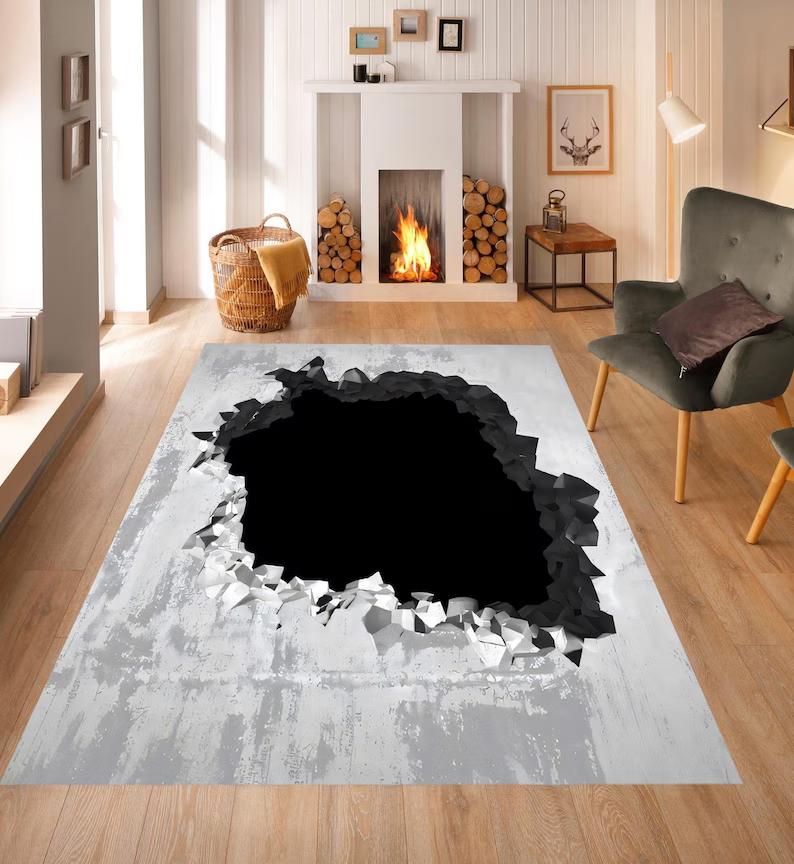 3D Cave Water Pool Abyss Design Rug NonSlip Machine Washable Carpet Fashion Bedroom Living Room Beach Style Floor Mat Home Decor