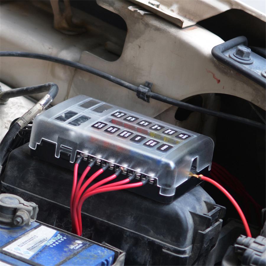 12-Way Blade Fuse Box Block with Indicator