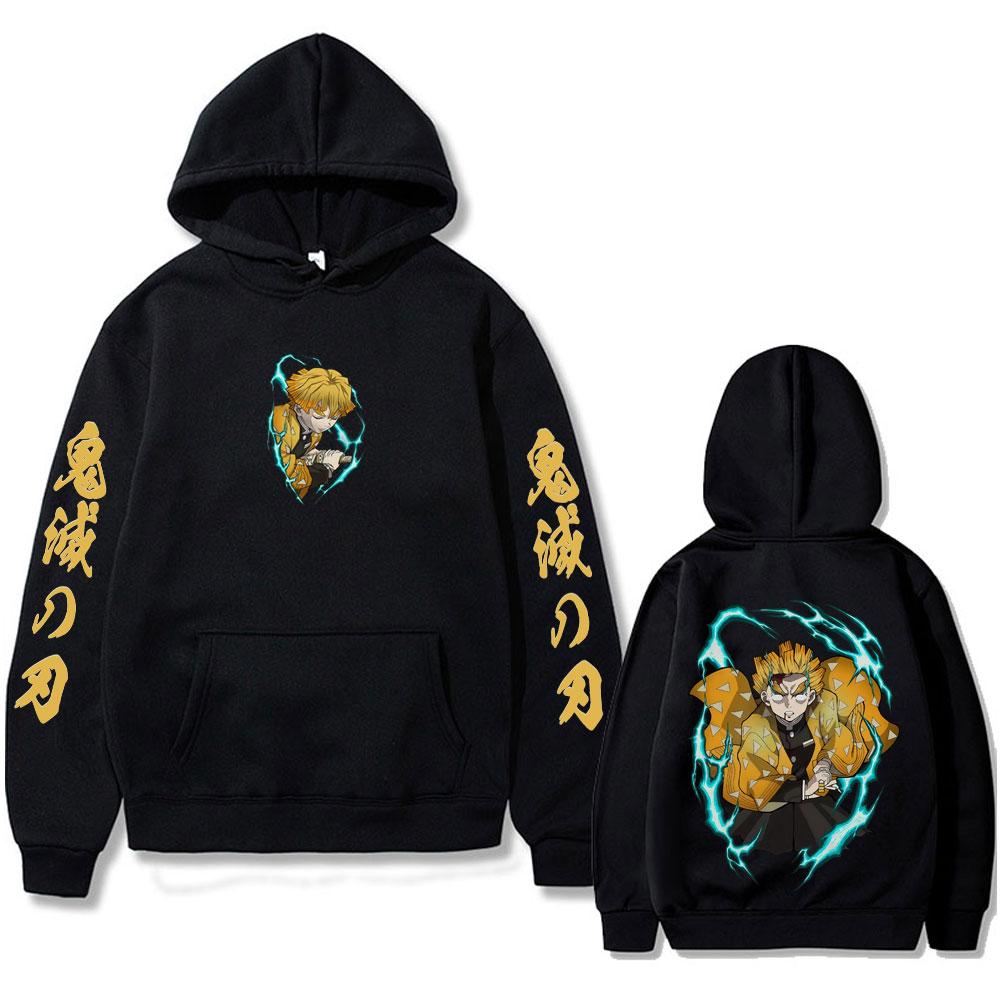 Anime Demon Slayer Agatsuma Zenitsu Graphic Hoodie Men Women Clothing Cartoon Oversized Sweatshirt Men's Hoodies