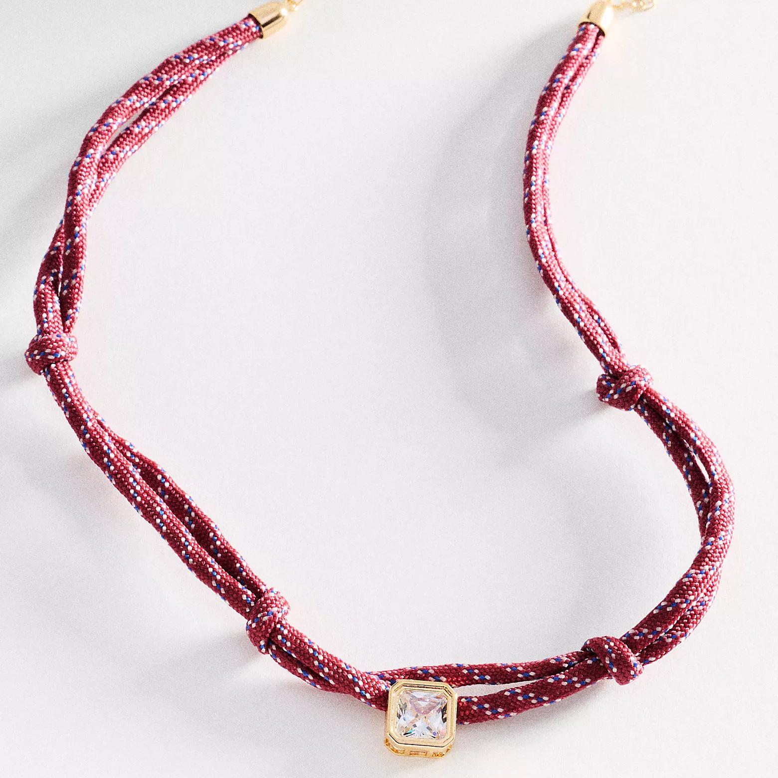 Exquisite Cross-border Double Rope Knot Necklace with Zircon Stone, Pure Rope  Simple Layered Style