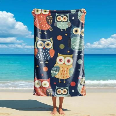 Artistic Funny Cartoon Owl Beach Towel, Cute Animal Pattern Quick Dry Absorbent, Large Sand Free Travel Pool Essentials