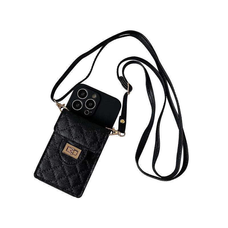 Wallet Mobile Phone Case Is Suitable For Apple 16 Lock Card Bag Iphone17 Messenger 15 Fine Hole Anti-Drop Silicone.