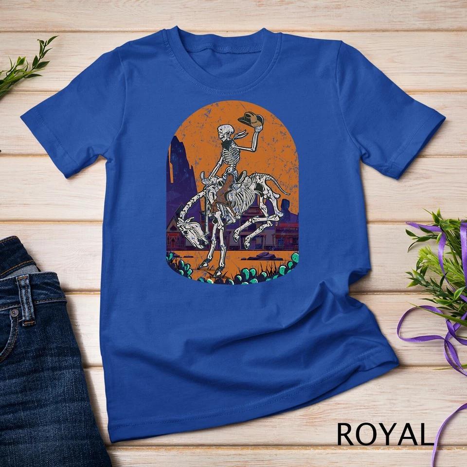 Western Country Cowgirl Cowboy Skeleton Halloween Spooky Unisex T-shirt 7 S