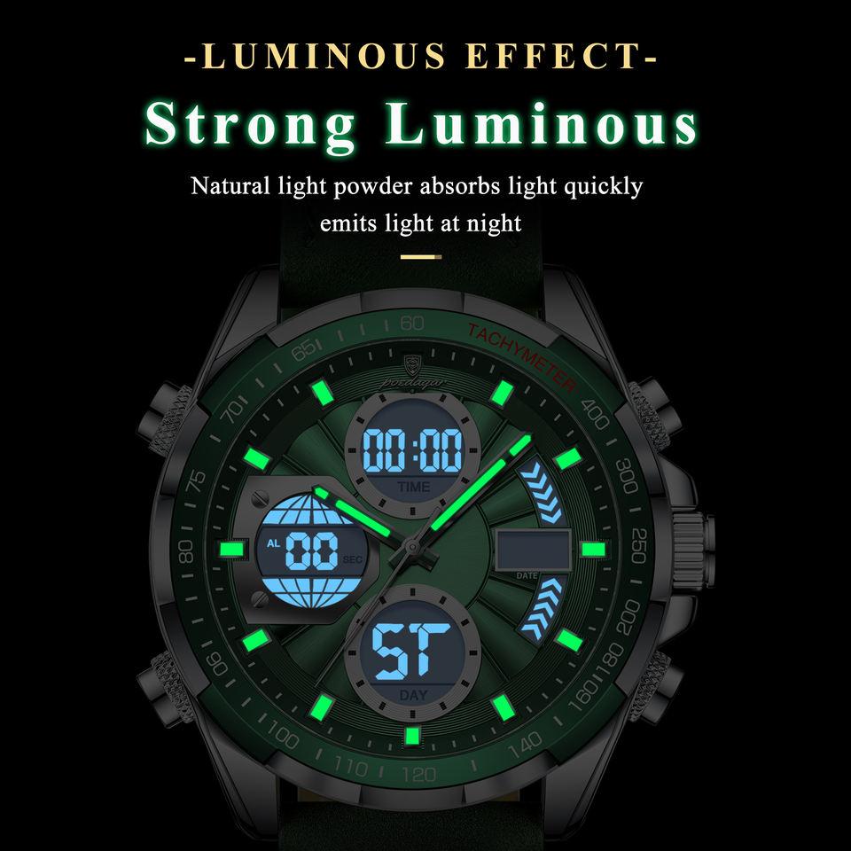 POEDAGAR 46mm Men Watch Luminous Week LED Digital Quartz Man Clock Dual Time Display Electronic Men's Watches Reloj E108