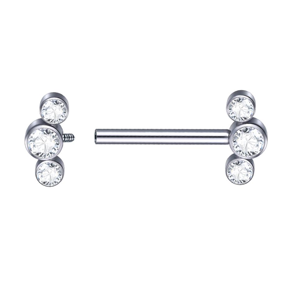 1PC PVD Titanium Nipple Piercing Bar For Women 14G Bezel Set CZ Front Facing Barbell Nipple Shield Ring Sexy Body Jewelry