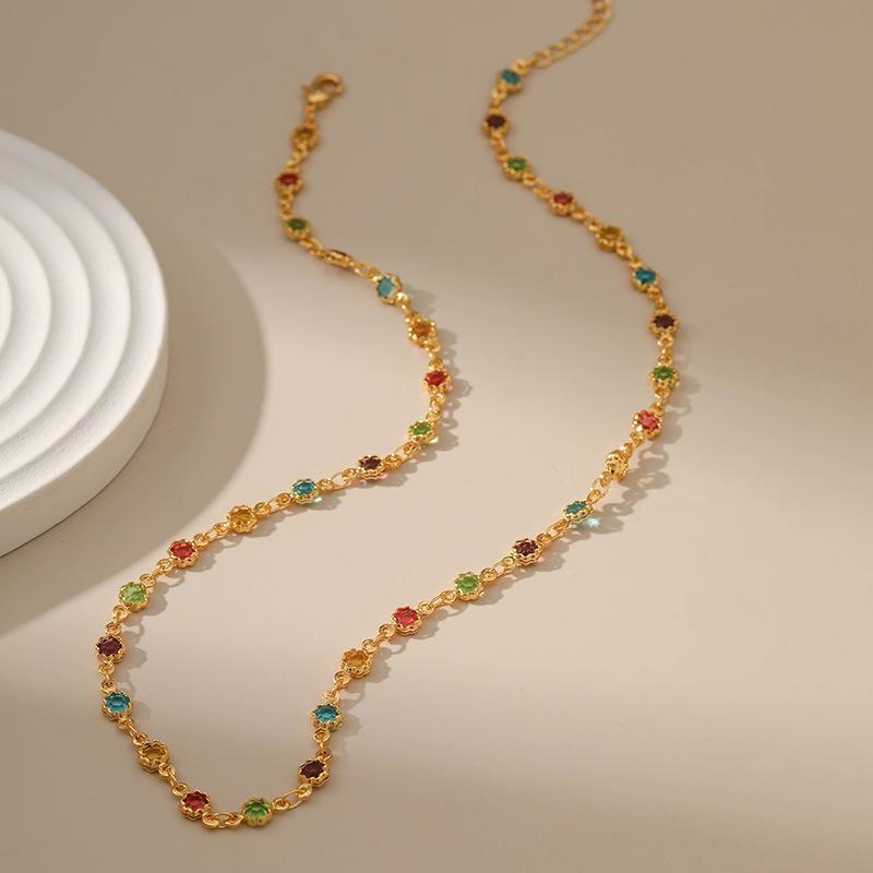 K Gold Plated Multicolor Zircon Adjustable Clavicle Necklace