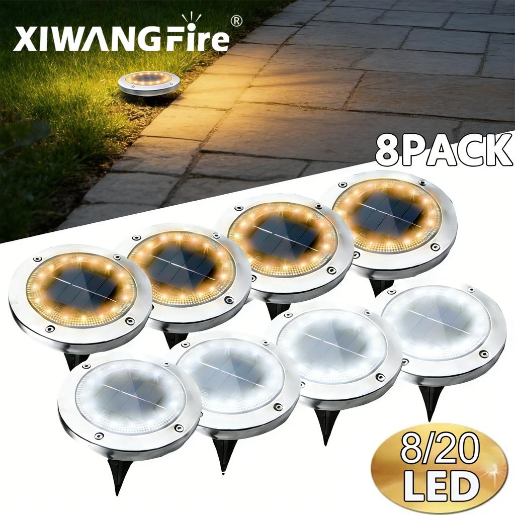 Solar Buried Ground Lights, 8/20 LED Waterproof Underground Deck Spot Outdoor Garden Pathway Driveway Landscape Decor Spotlight