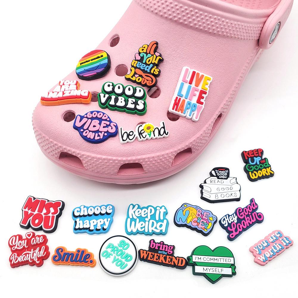 1PC Inspirational English Shoes Sandals Flower Shoe Buckle PVC Shoe Charms Soft Rubber Garden Shoes Decorative Buckle
