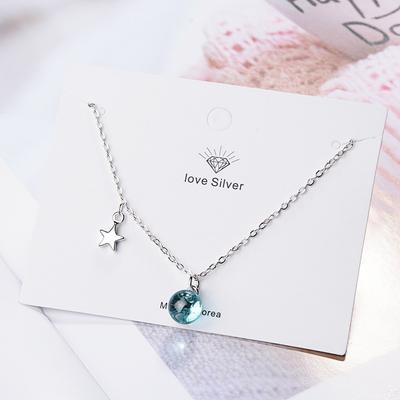 925 Sterlingsilber Fantastische Blauer Kristall Planet Stern Anhänger Halskette Schlüsselbeinkette Halskette Für Frauen Schmuck S -N299