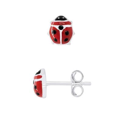 Earrings - LÉA &; ARTHUR - Red Ladybug - 925 Silver - Red Enamel - Stroller System