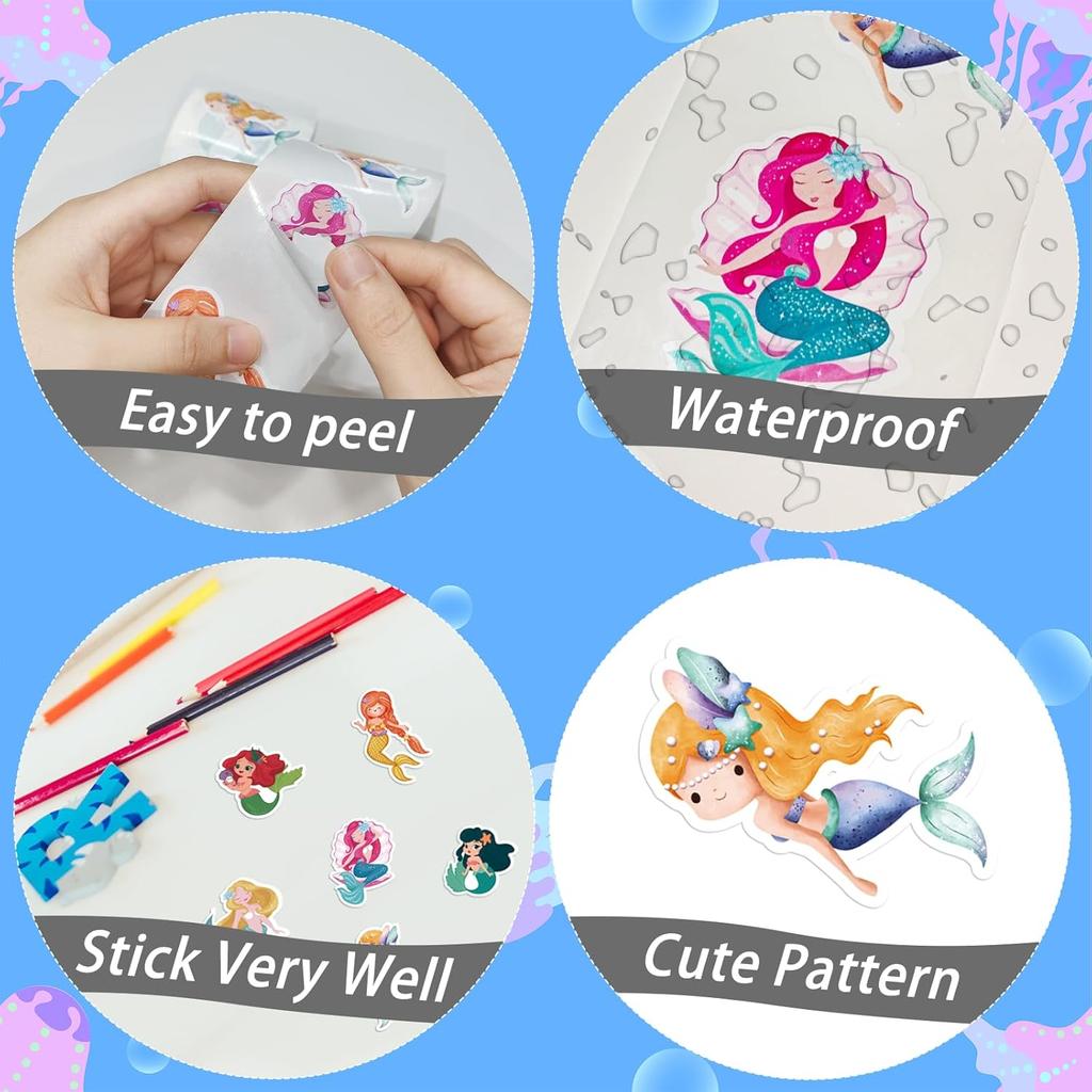 100-500Pcs Cartoon Mermaid Animal Sticker Kids Reward Sticker Gift Decoration Label Encouragement Student Stationery Stickers