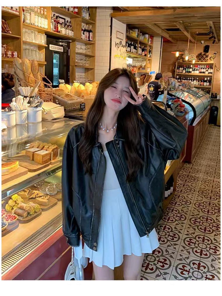 Damen Kleine Braune Lederjacke - 2025 Amerikanischer Retro-Stil mit Gewischtem Farbdesign, Baumwollgefüttert.