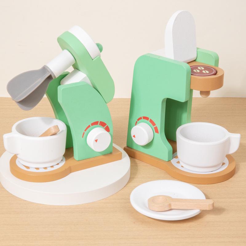 Toddler Pretend Play Wooden Kitchen Set: Toaster, Mixer, Coffee Maker, Juicer Toy.