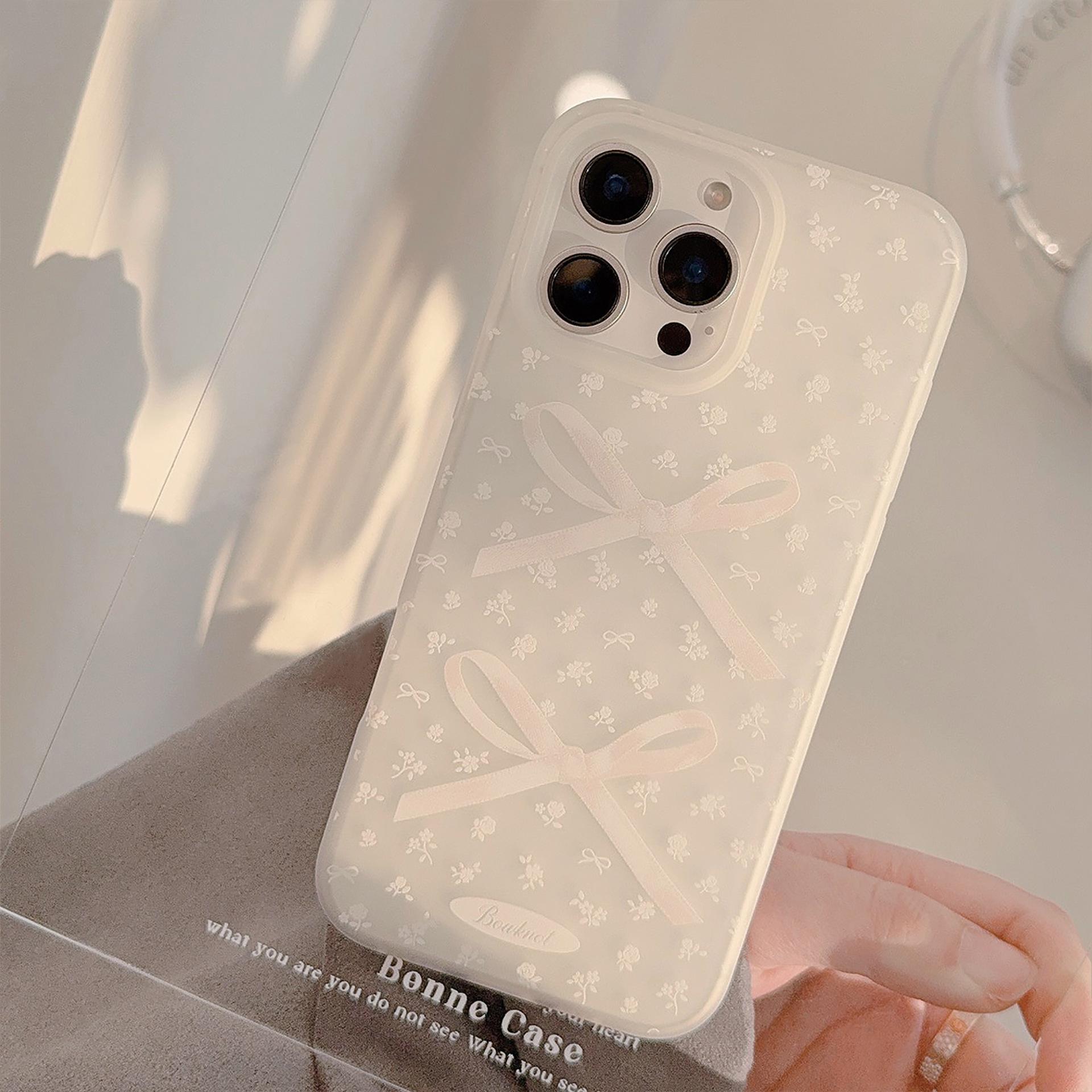 

Super Fairy Ins Style Suitable for Apple 16 Mobile Phone Case 17pro Max Floral Bow Iphone14 Frosted White 13 12pro max(6.7)