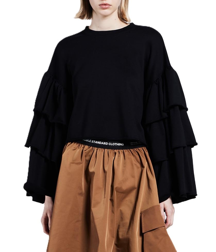 Double Standard Clothing Volume Sleeve Cropped Pullover, Women's, Black, 0208-080-244