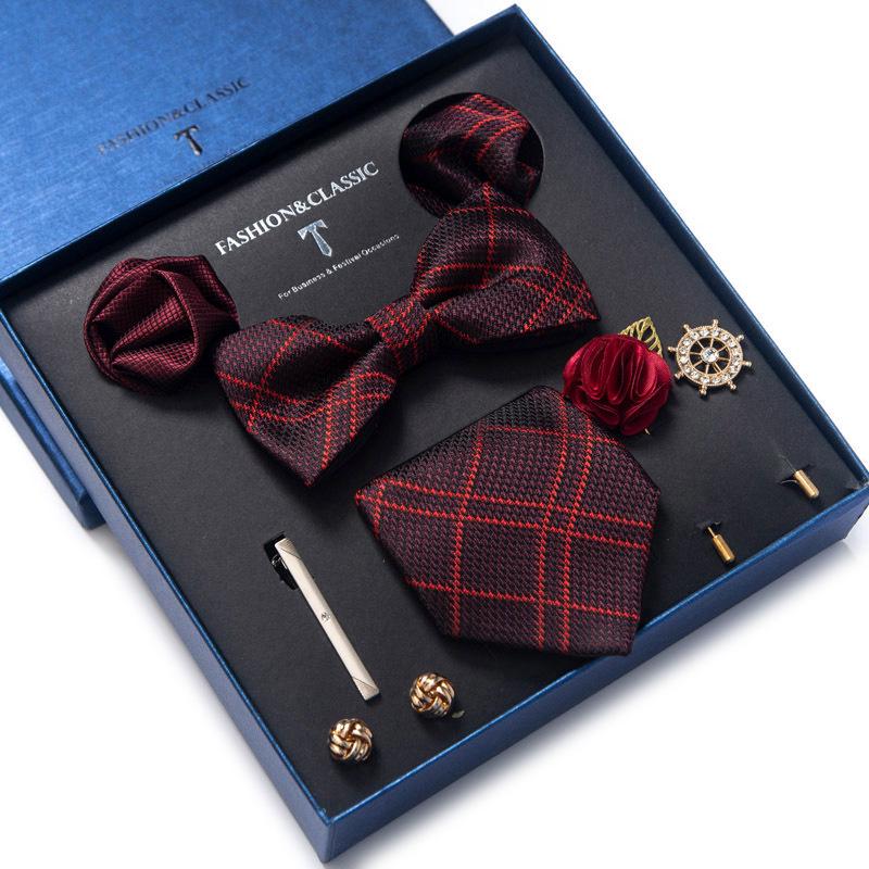 Men's 8-Piece Formal Accessory Set: Bow Tie, Corsage, Brooch, Cufflinks for Weddings.