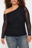 Women's Fashion Black Tulle Lined Asymmetrical Collar Knitted Blouse