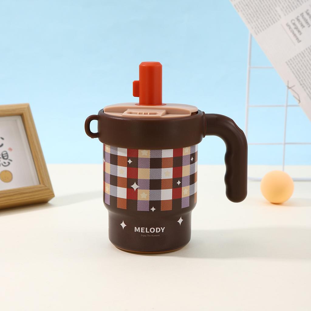 New Cartoon Printed Thermos Cup with Handle, Double-layer Stainless Steel Coffee Cup, Student Office Portable Cup