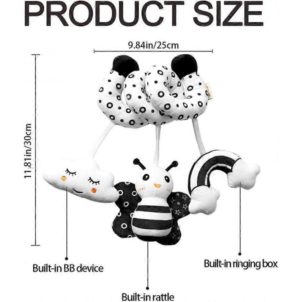 Spiral Pram Hanging Toys for Babies,Black and White Pram Toys,Spiral Activity Hanging Toys Car Seat Toys,Wrap Around Crib Sensory Early Educ