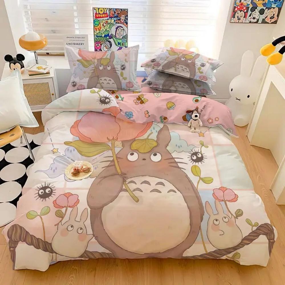 

New Anime Totoro Bedding Set Duvet Cover Bed Set Quilt Cover Pillowcase Comforter King Queen Size Boys Adult Bedding Set EU Twin 135x200cm
